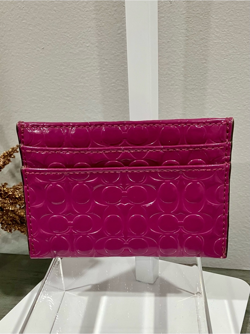 Coach Patent Leather Card Case - Fuchsia Pink